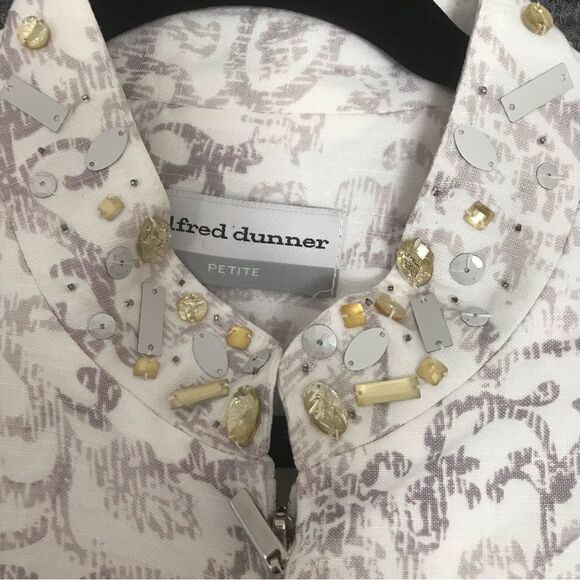Alfred Dunner Jacket Women’s Size 12P White Scroll Jeweled Neckline Zipper Front - Picture 11 of 13